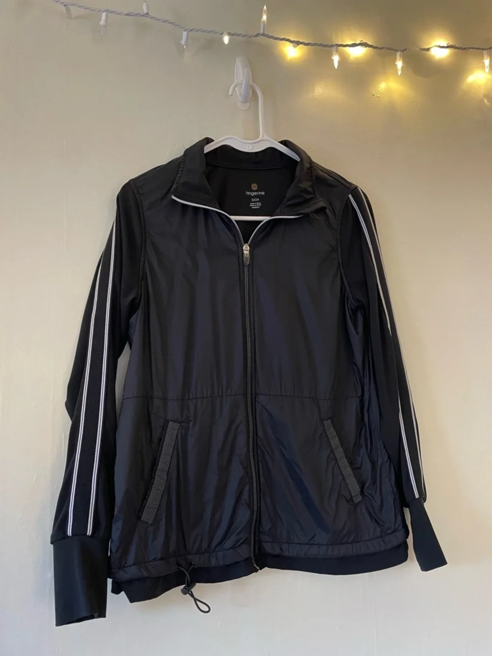 Tangerine Activewear Classic Black Track Jacket White Yoga Comfort Thumbhole Y2K - Picture 6 of 15